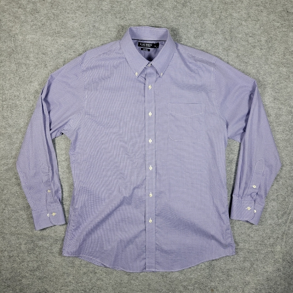 Ralph Lauren Slim Fit Non Iron Button Down Shirt Purple Plaid Size 17 34/35
